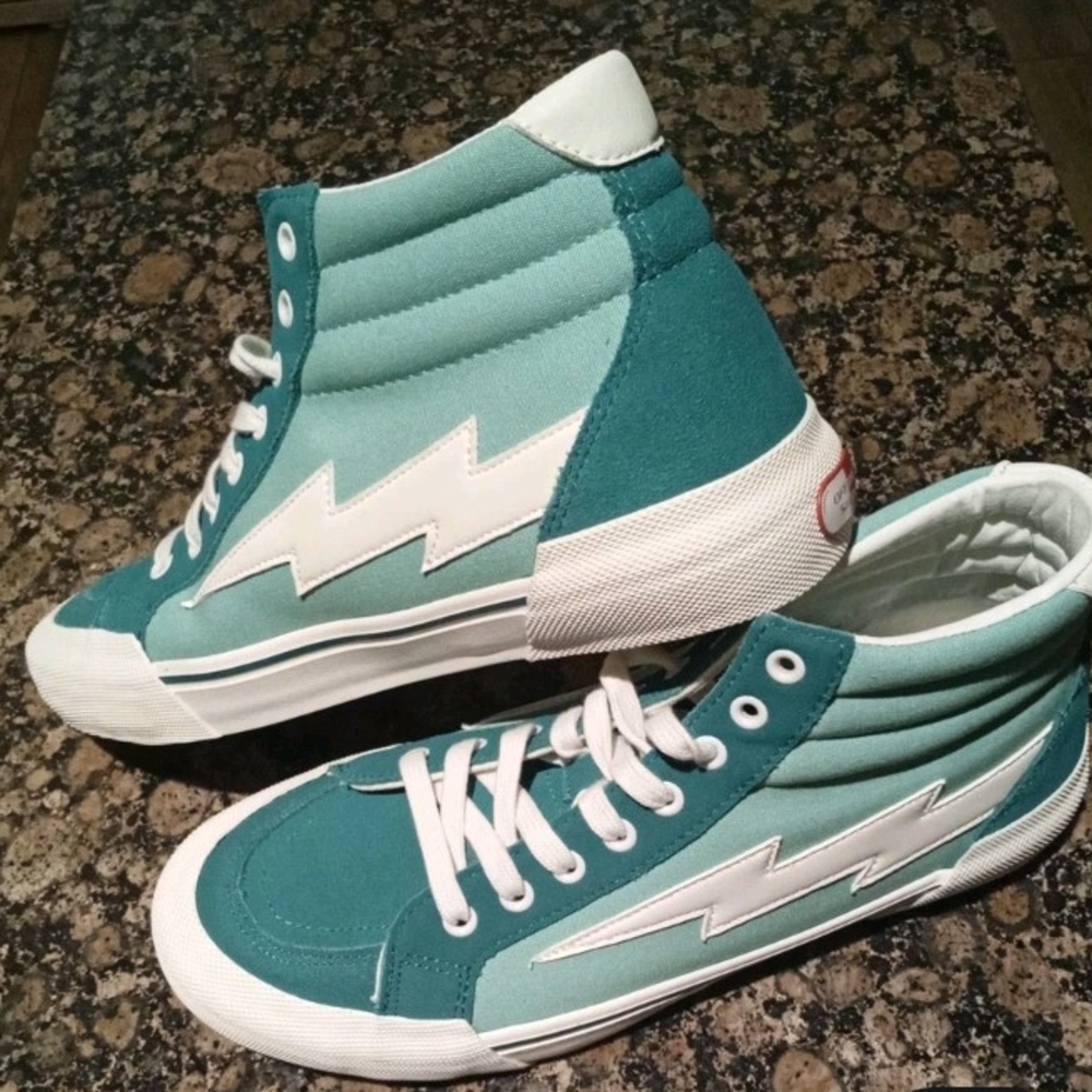 Teal and White High-Top Sneakers